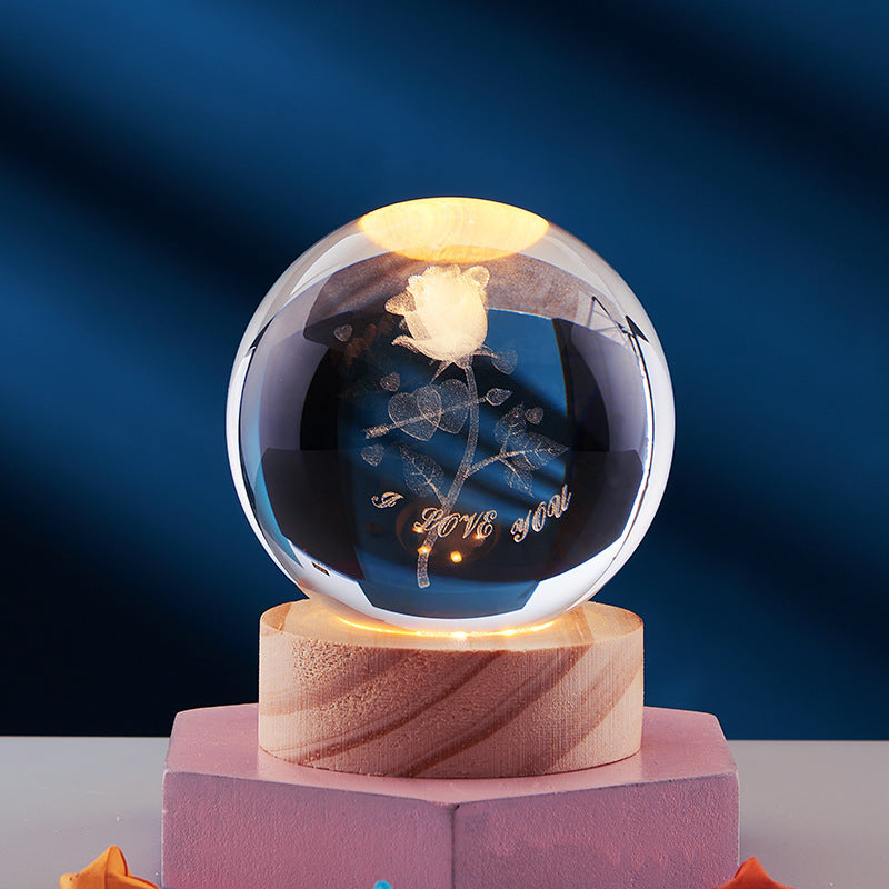 Lámpara de Noche Brillante del Sistema Solar Tallada en 3D Bola de Cristal, Lámpara de Cabecera Cálida, Regalo para Niños y Festivales
