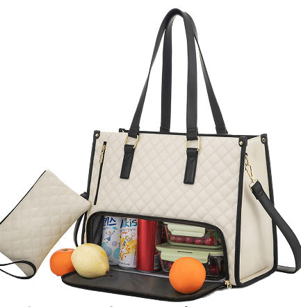 Bolsa de almuerzo de moda para mujer, bolsa térmica de aislamiento para almuerzo, bolsa de ordenador cruzada a prueba de fugas, bolso acolchado de gran capacidad con monedero