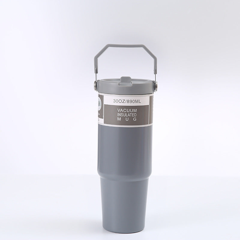 Vaso portátil de acero inoxidable para coche, botella de agua deportiva de viaje con asa, taza de café con tapa