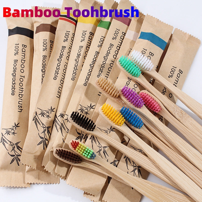 10 cepillos de dientes de bambú coloridos naturales, juego de cepillos de dientes de carbón de cerdas suaves, cepillos de dientes ecológicos de bambú para el cuidado bucal dental
