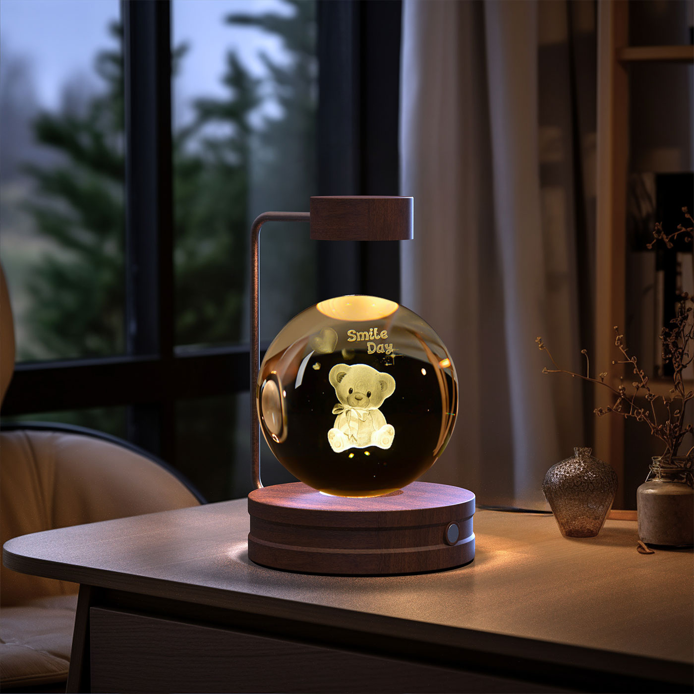 Luz de noche de bola de cristal con dinosaurio cósmico para interior, USB, luz cálida para mesita de noche, regalo de cumpleaños