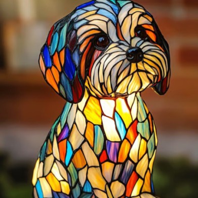 Lámpara decorativa de perro extraño y colorido de resina