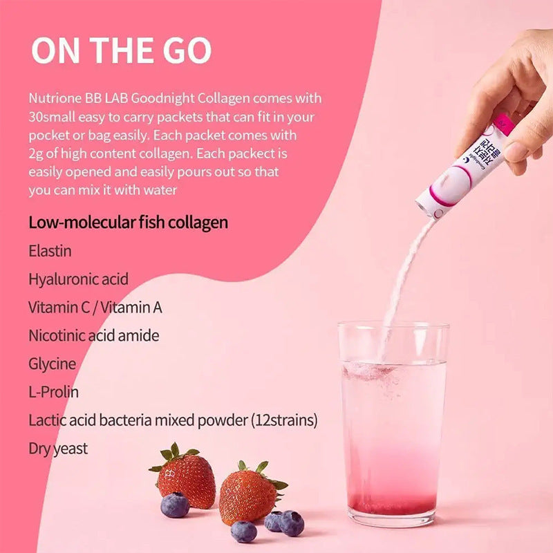 Suplemento de colágeno mezclado con proteína sabor frutos rojos