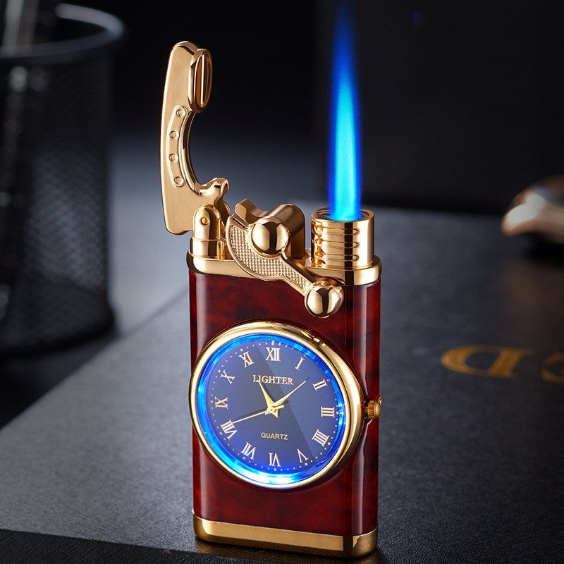 Nuevo encendedor con brazo oscilante de reloj eléctrico, encendido automático, llama azul recta, encendedor creativo con esfera real, recargable a prueba de viento, regalo para hombre.