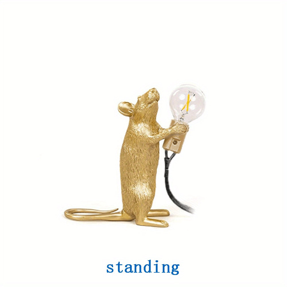 Lámpara de mesa creativa nórdica de resina con forma de ratón, luces nocturnas LED de escritorio, lámparas de escritorio pequeñas y mini con forma de rata