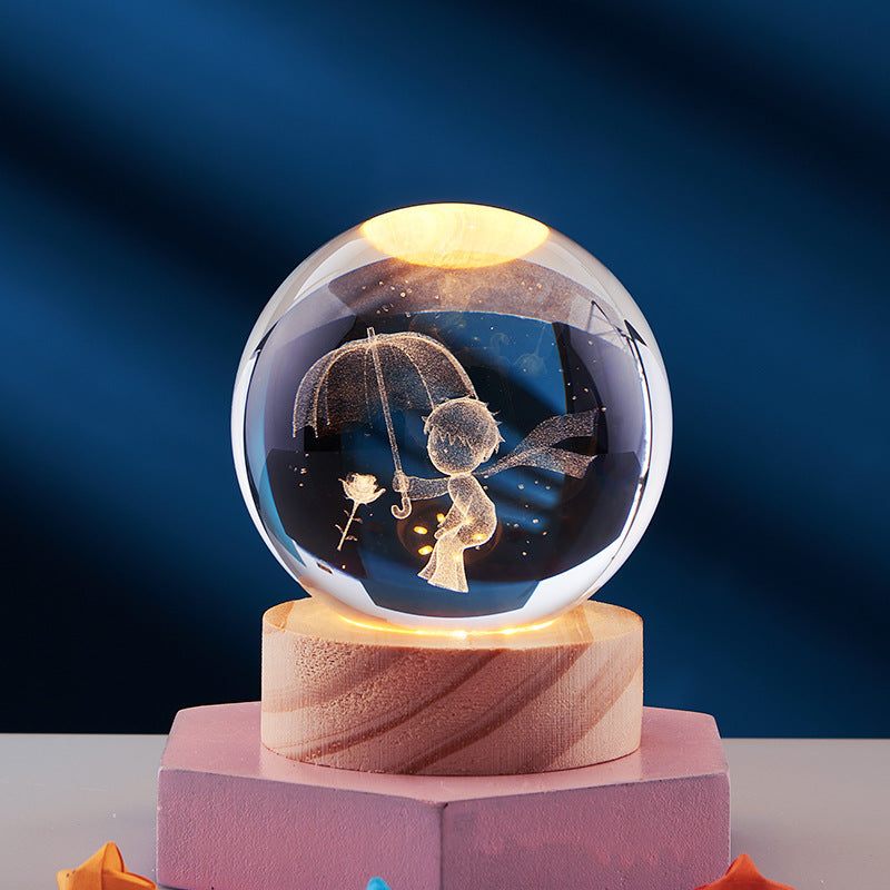 Lámpara de Noche Brillante del Sistema Solar Tallada en 3D Bola de Cristal, Lámpara de Cabecera Cálida, Regalo para Niños y Festivales
