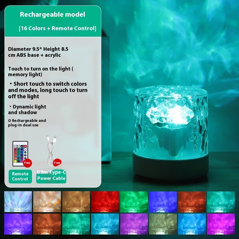 Lámpara de Cristal Proyector de Ondas de Agua Luz de Noche Decoración Hogar Casas Dormitorio Estética Ambiente Regalo de Navidad Luces de Atardecer Decoración del Hogar