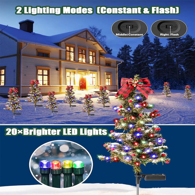 Decoración navideña impermeable para exteriores, árbol de Navidad solar con 2 modos, estaca de jardín, luz de sendero navideño para decoración de jardín y patio.