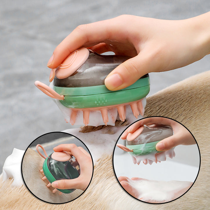 Nuevo cepillo de aseo 2 en 1 para perros y gatos, para limpiar, bañar, masajear, dispensador de champú, jabón, suministros para mascotas