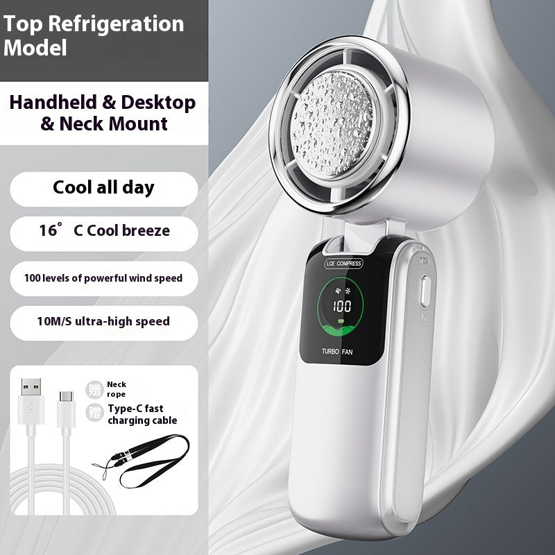 Nuevo Ventilador Eléctrico Portátil de Mano de Alta Velocidad con Bolsa de Hielo, Velocidad Ajustable, Plegable, Mini Ventilador Pequeño para Colgar al Cuello para Exteriores