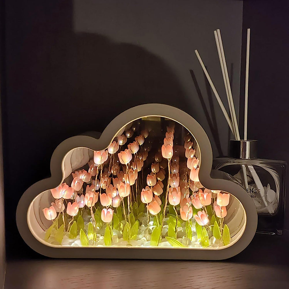 Tulipán Lámpara de Noche Material DIY Nube Tulipanes Lámpara de Noche Espejos Decorativos Marco de Fotos Luces de Mesa LED Coreano Creativo Escritorio Dormitorio Hecho a Mano Regalos de Cumpleaños