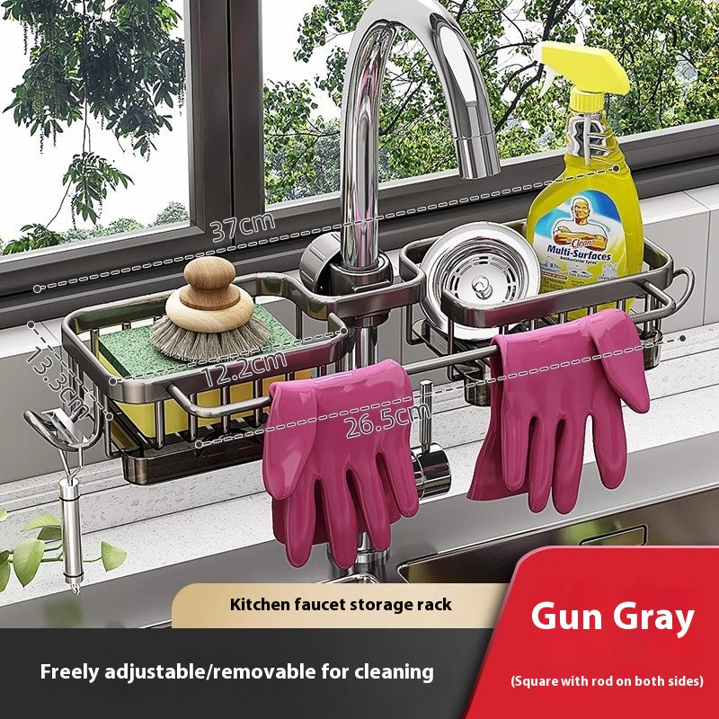 Estante de almacenamiento de grifo de fregadero de aluminio espacial para cocina Lavavajillas Fregadero de vegetales Suministros Cesto de drenaje doméstico Accesorios de baño