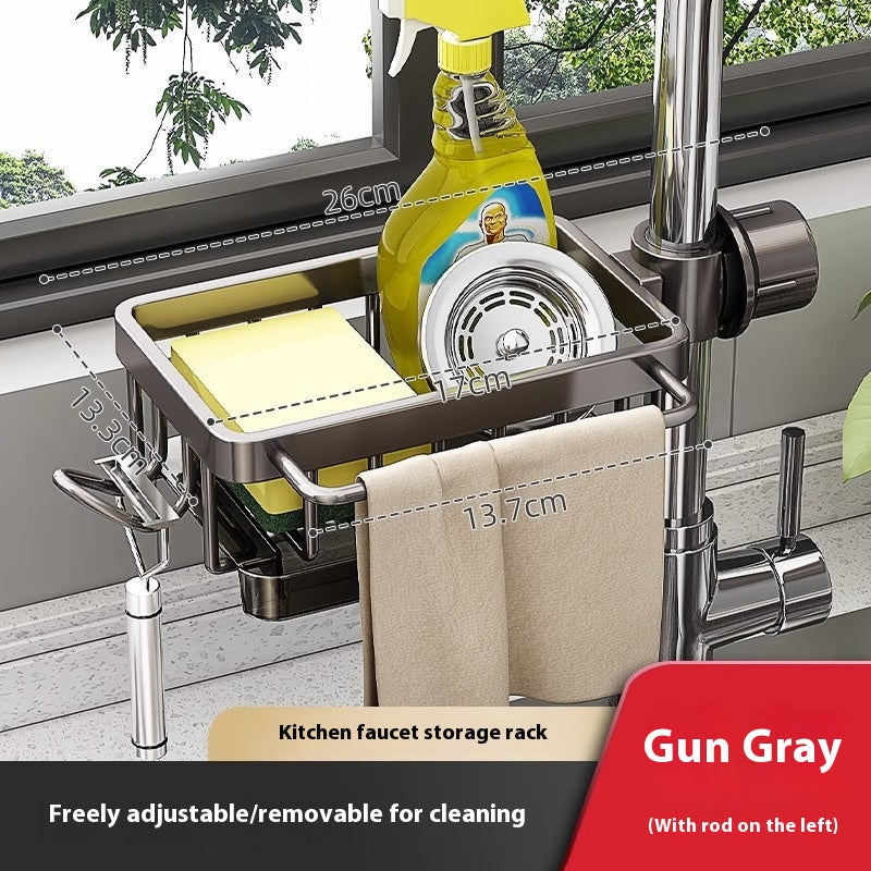 Estante de almacenamiento de grifo de fregadero de aluminio espacial para cocina Lavavajillas Fregadero de vegetales Suministros Cesto de drenaje doméstico Accesorios de baño