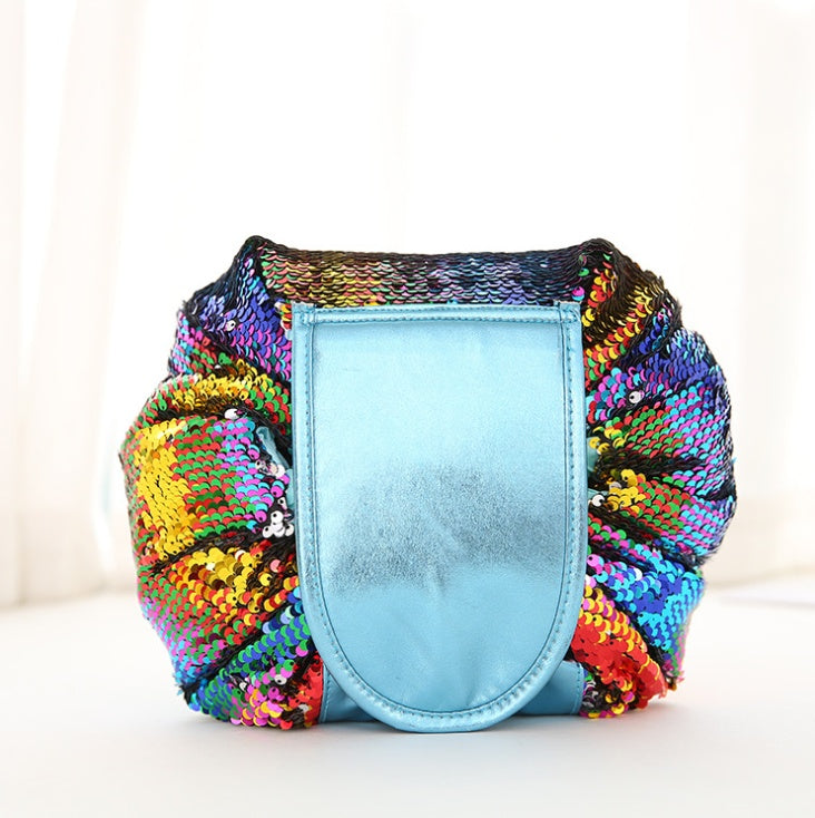 Bolsa de cosméticos con diseño de lentejuelas de sirena, estuche de maquillaje con cordón, organizador de maquillaje de viaje para mujer, bolsa de almacenamiento, neceser de aseo