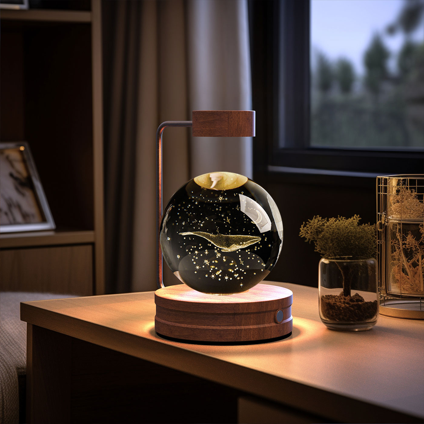 Luz de noche de bola de cristal con dinosaurio cósmico para interior, USB, luz cálida para mesita de noche, regalo de cumpleaños