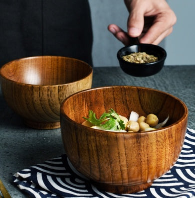 Cuenco de madera estilo japonés, tazón de madera para arroz y sopa, tazón para ensalada, recipiente de comida, tazón grande y pequeño para niños, utensilios de mesa de madera.