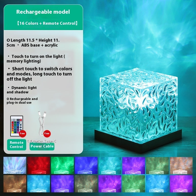 Lámpara de Cristal Proyector de Ondas de Agua Luz de Noche Decoración Hogar Casas Dormitorio Estética Ambiente Regalo de Navidad Luces de Atardecer Decoración del Hogar