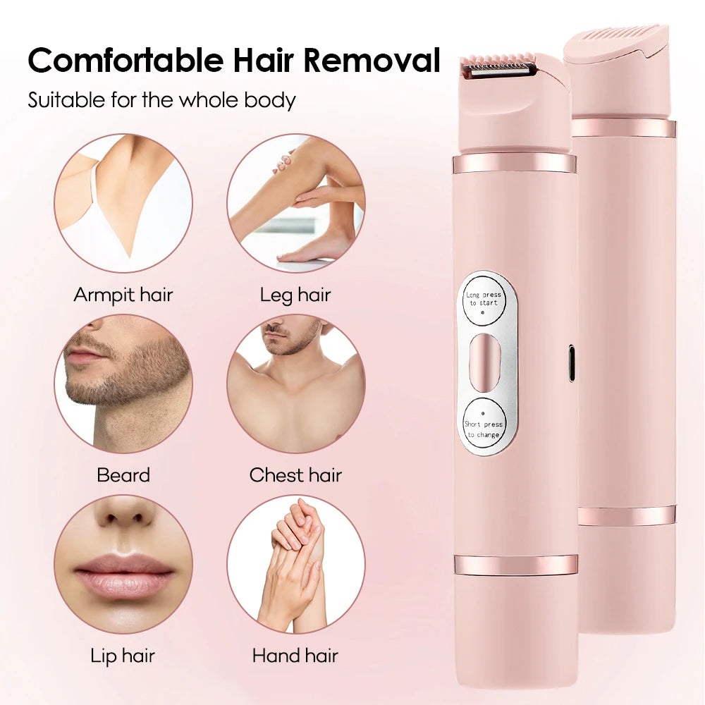 Depiladora eléctrica de doble cabezal, indolora para mujer, dispositivo de depilación para bikini, recortador automático de vello en axilas, rostro, labios y piernas