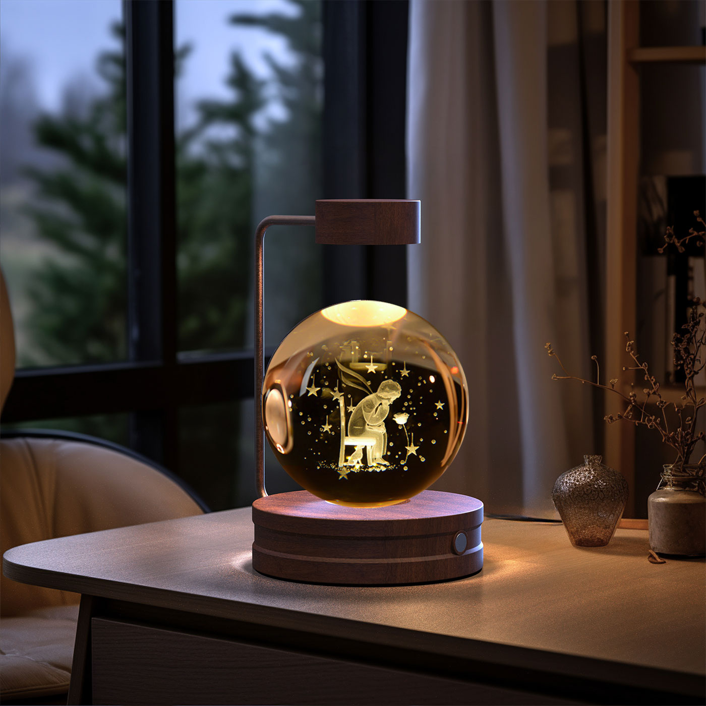 Luz de noche de bola de cristal con dinosaurio cósmico para interior, USB, luz cálida para mesita de noche, regalo de cumpleaños