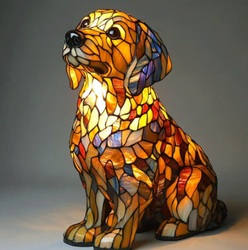 Lámpara decorativa de perro extraño y colorido de resina