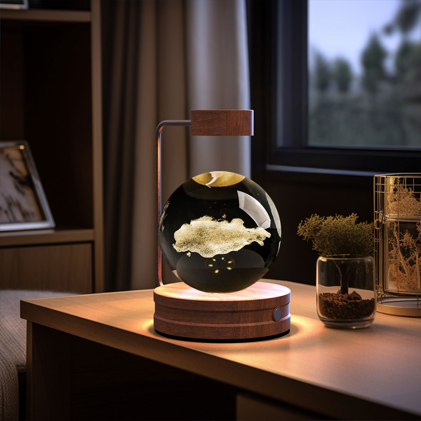 Luz de noche de bola de cristal con dinosaurio cósmico para interior, USB, luz cálida para mesita de noche, regalo de cumpleaños