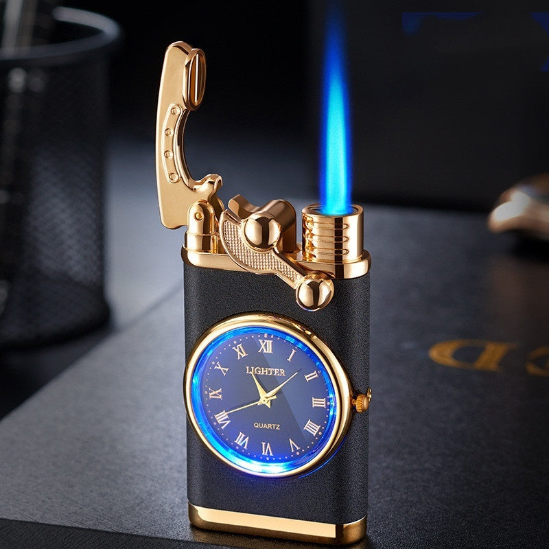 Nuevo encendedor con brazo oscilante de reloj eléctrico, encendido automático, llama azul recta, encendedor creativo con esfera real, recargable a prueba de viento, regalo para hombre.