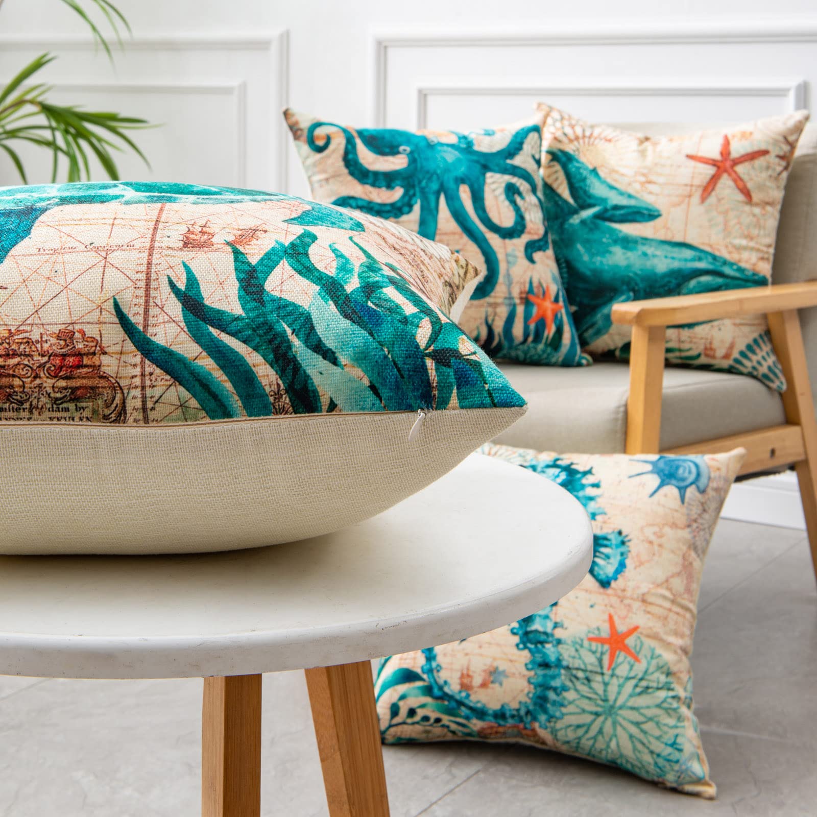 Fundas de cojín con estampado de tortuga marina para sofá, silla, asiento, decoración del hogar