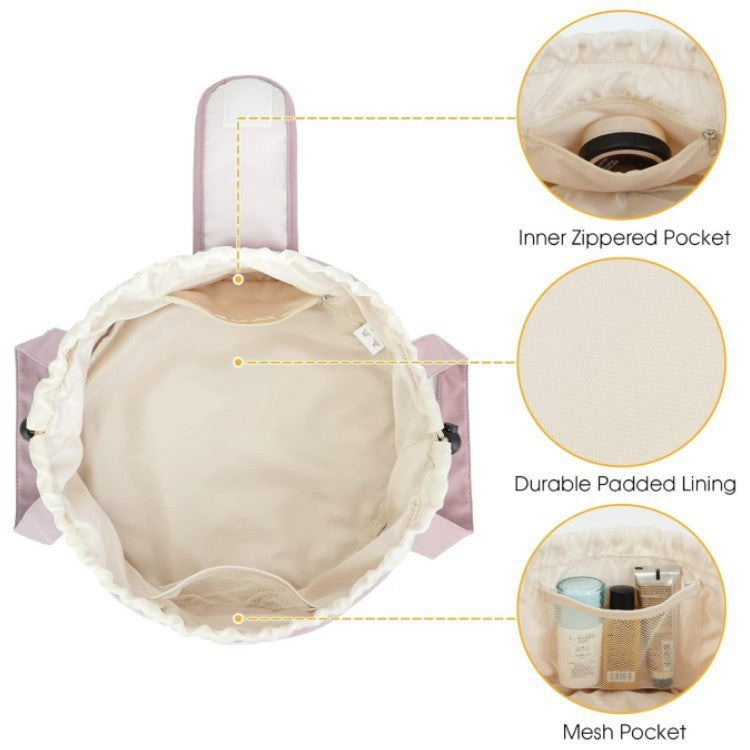 Neceser de Maquillaje con Cordón tipo Barril de Gran Capacidad para Mujer, Organizador de Artículos de Tocador, Bolsa de Almacenamiento de Viaje para Dama