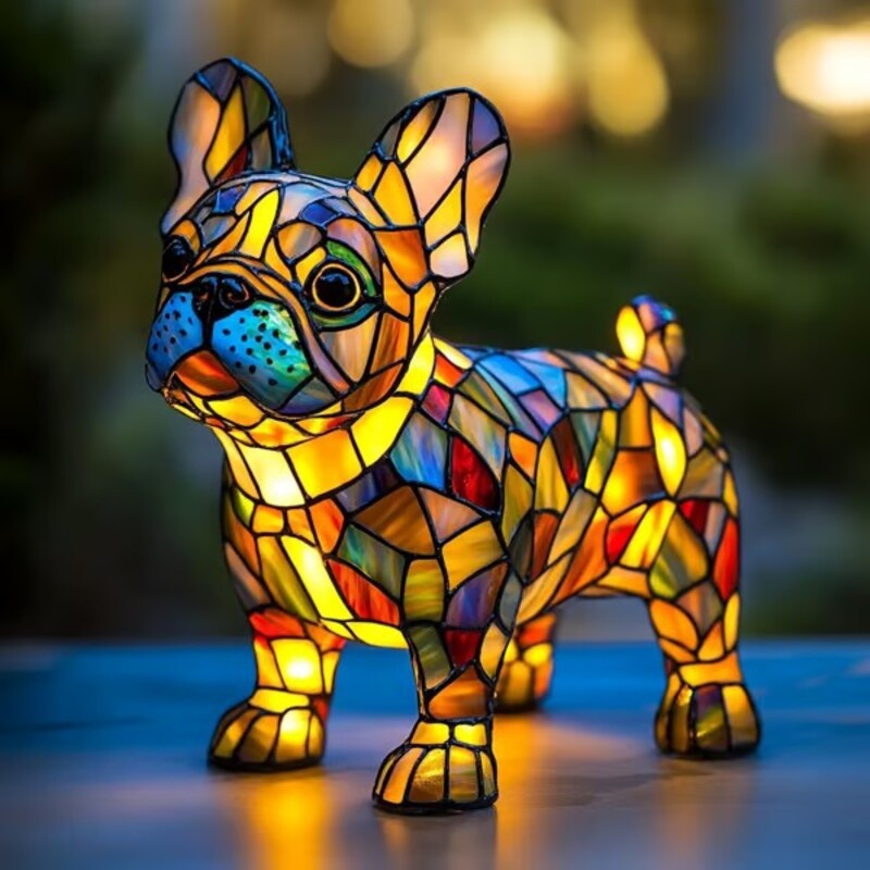 Lámpara decorativa de perro extraño y colorido de resina