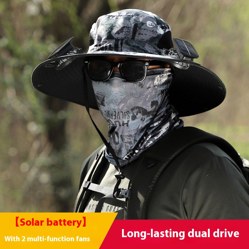 Sombrero de sol de ala ancha para exteriores con ventilador solar, sombrero de pesca para exteriores con ventilador solar de ala ancha, carga solar USB, sombrero ajustable alimentado por energía solar