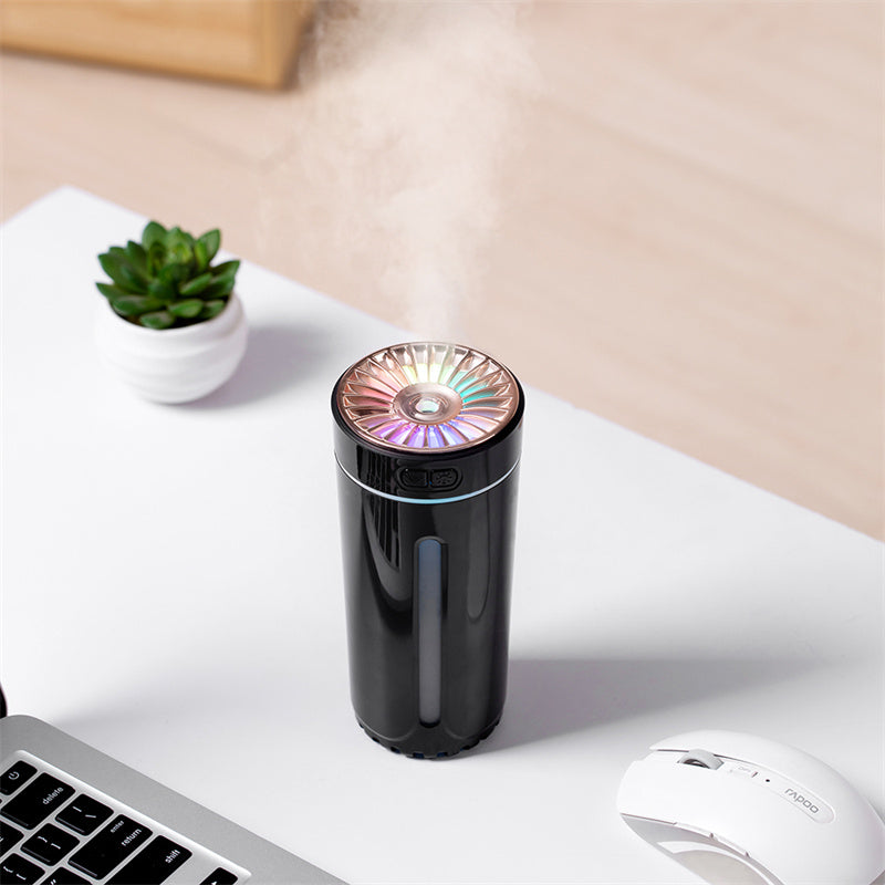 Humidificador de aire inalámbrico con luces de colores, ultrasónico silencioso, difusor purificador USB, 800 mAh recargable, fabricante de niebla fría para coche