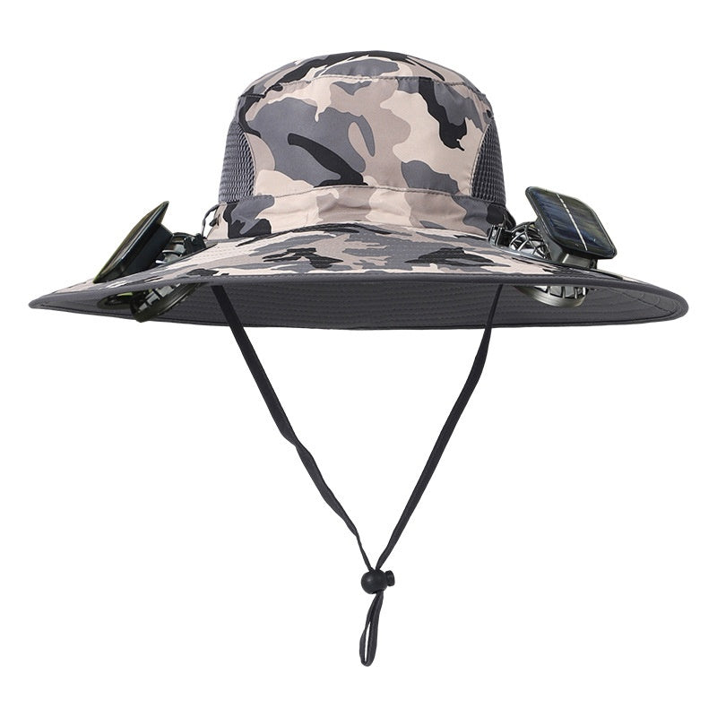 Sombrero de sol de ala ancha para exteriores con ventilador solar, sombrero de pesca para exteriores con ventilador solar de ala ancha, carga solar USB, sombrero ajustable alimentado por energía solar