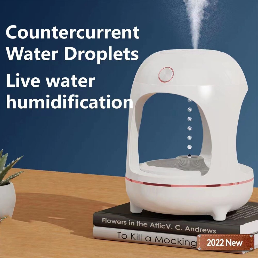 Humidificador antigravedad con gotas de agua levitantes, fuente de agua, luz nocturna LED, atomización para purificación de aire, lámpara de decoración de escritorio
