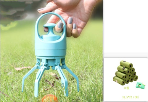 Recogedor de excrementos de perro portátil y ligero con dispensador de bolsas de basura incorporado, pala de ocho garras para recoger excrementos de mascotas, productos para mascotas