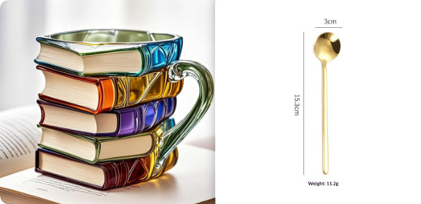 Taza de café apilable con diseño de libros pintados