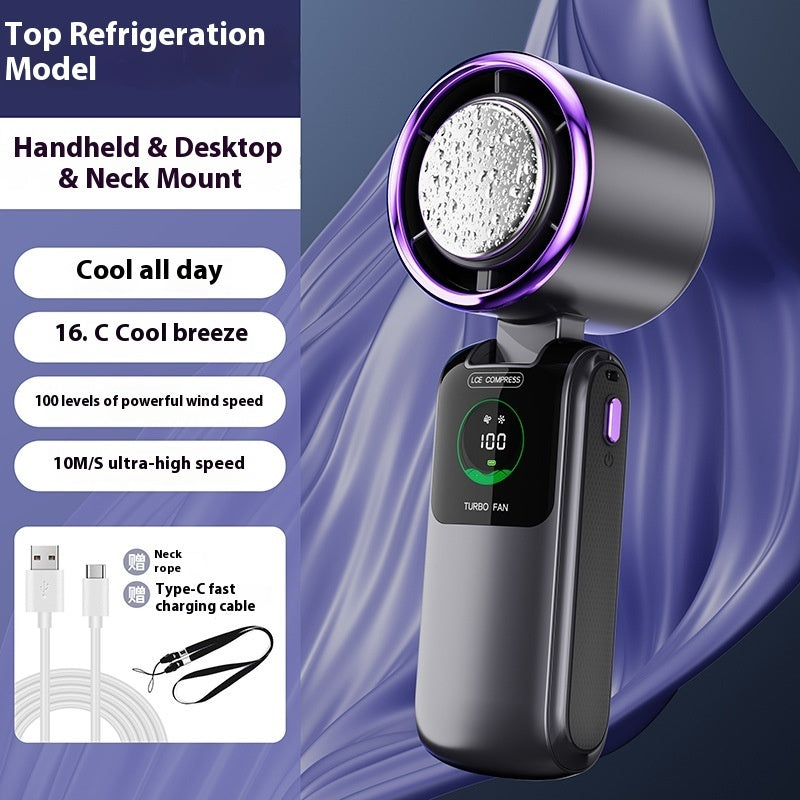 Nuevo Ventilador Eléctrico Portátil de Mano de Alta Velocidad con Bolsa de Hielo, Velocidad Ajustable, Plegable, Mini Ventilador Pequeño para Colgar al Cuello para Exteriores