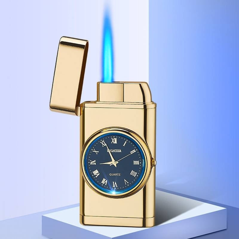 Nuevo encendedor con brazo oscilante de reloj eléctrico, encendido automático, llama azul recta, encendedor creativo con esfera real, recargable a prueba de viento, regalo para hombre.