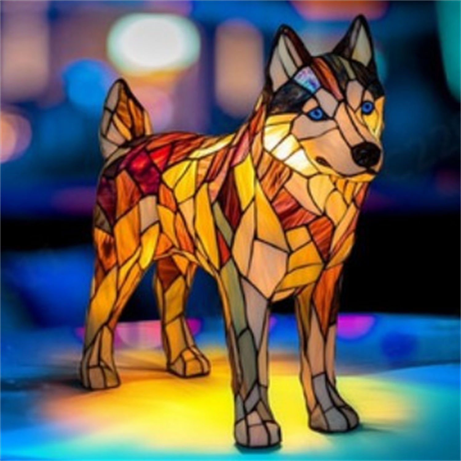 Lámpara decorativa de perro extraño y colorido de resina