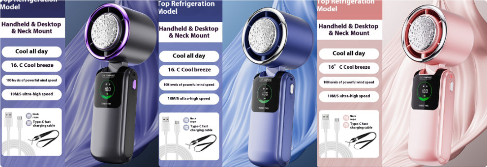 Nuevo Ventilador Eléctrico Portátil de Mano de Alta Velocidad con Bolsa de Hielo, Velocidad Ajustable, Plegable, Mini Ventilador Pequeño para Colgar al Cuello para Exteriores