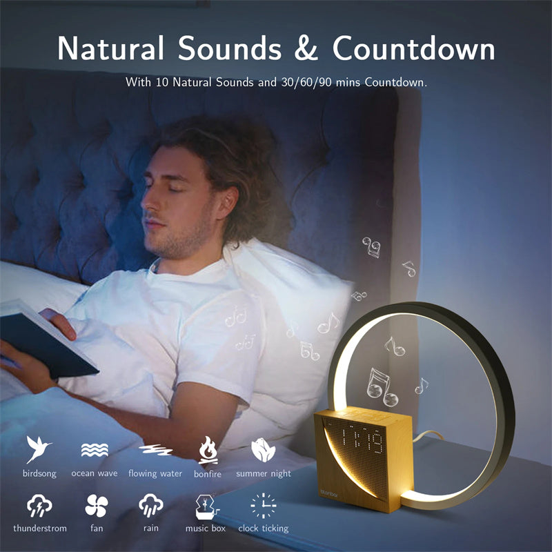 Lámpara de noche táctil con sonidos naturales, lámpara de escritorio con despertador, control táctil, 3 niveles de brillo, decoración del hogar