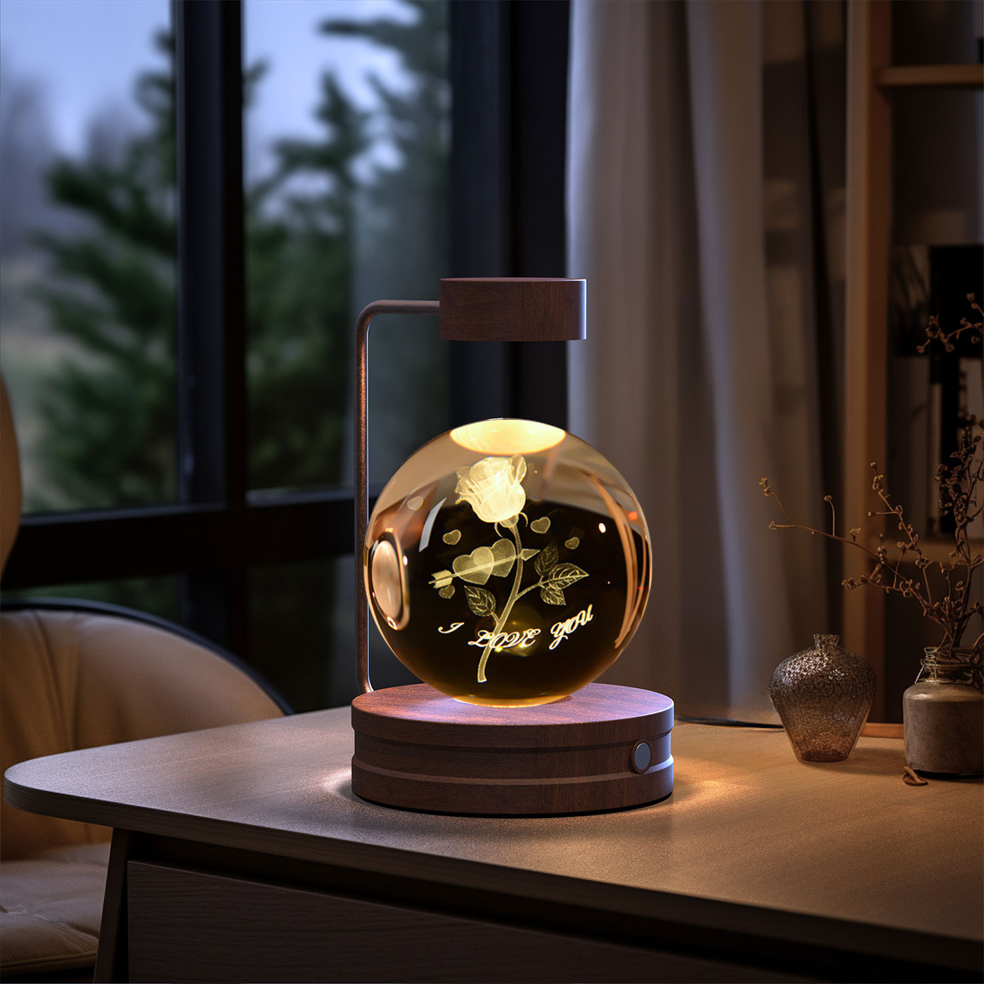 Luz de noche de bola de cristal con dinosaurio cósmico para interior, USB, luz cálida para mesita de noche, regalo de cumpleaños