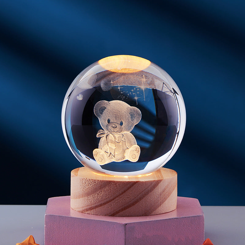 Lámpara de Noche Brillante del Sistema Solar Tallada en 3D Bola de Cristal, Lámpara de Cabecera Cálida, Regalo para Niños y Festivales
