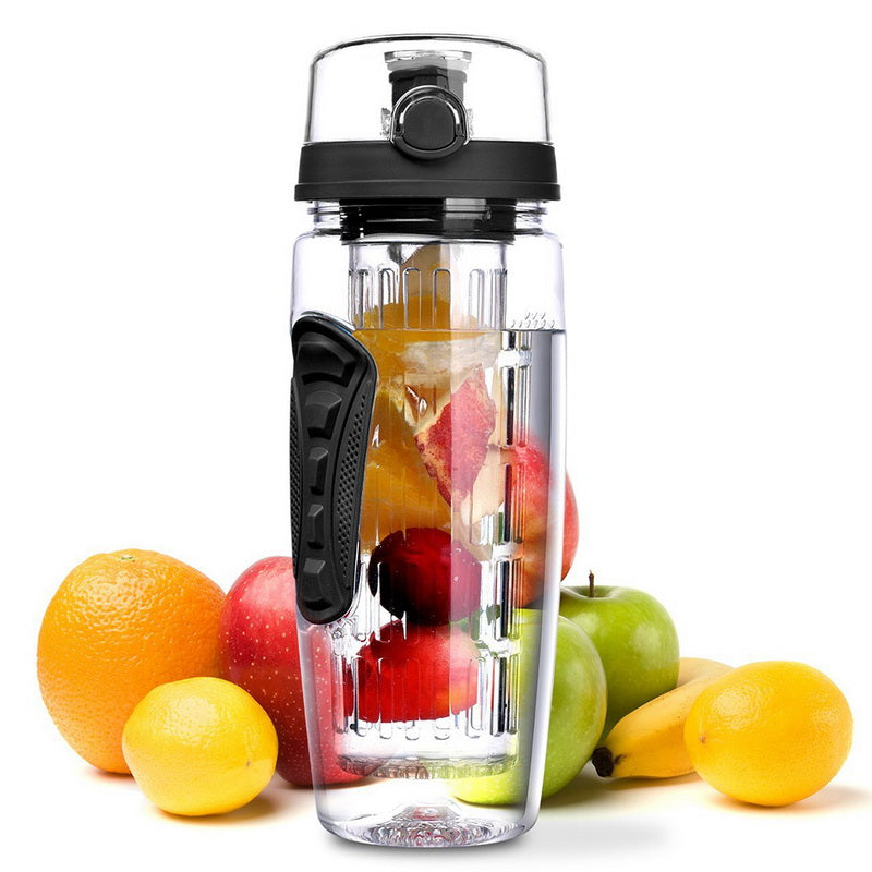 Botella de agua con infusor de frutas de 32 onzas, botella de agua de frutas de plástico sin BPA, botellas de agua deportivas con infusor de frutas, botella de jugo, coctelera, botella de agua