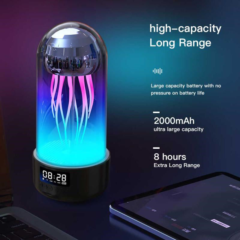 Lámpara de Medusa Colorida Creativa 3 en 1 con Reloj, Luz de Respiración Estéreo Luminosa Portátil, Decoración Inteligente, Altavoz Compatible con Bluetooth