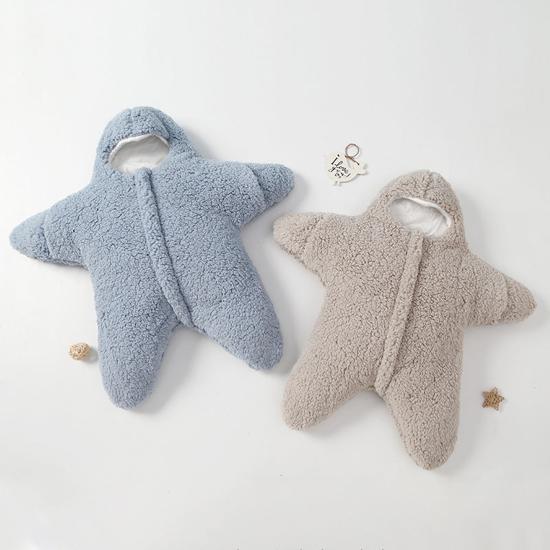 Saco de Dormir de Terciopelo de Cordero para Bebé Estrella de Mar, Cómodo para Recién Nacido, Masculino y Femenino, para Salidas, Edredón de Invierno, Acolchado de Algodón Grueso