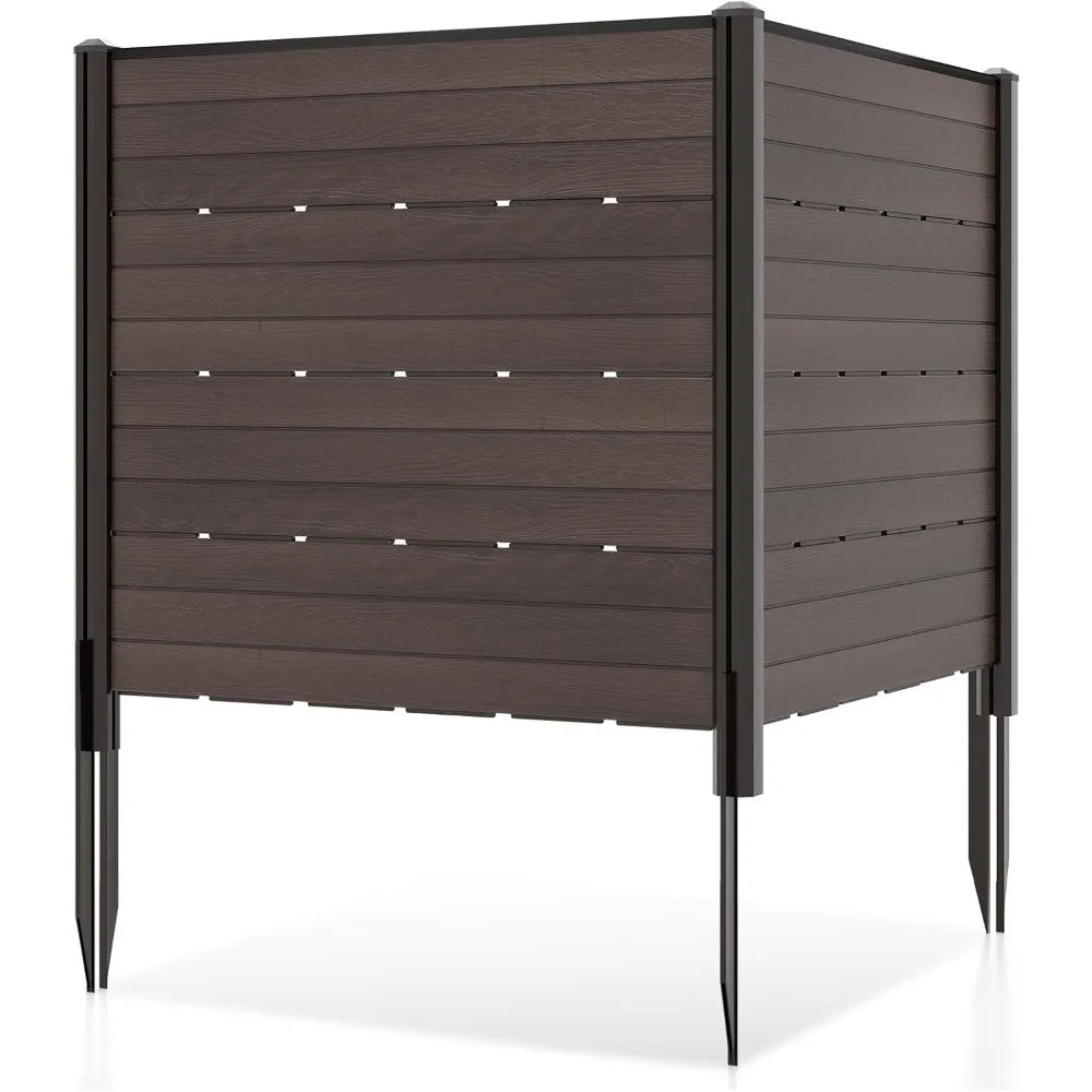 Valla para aire acondicionado de 2 paneles, 122 cm ancho x 114 cm alto, pantalla de privacidad exterior con 5 estacas, cerramiento decorativo de polietileno de alta densidad para cubos de basura