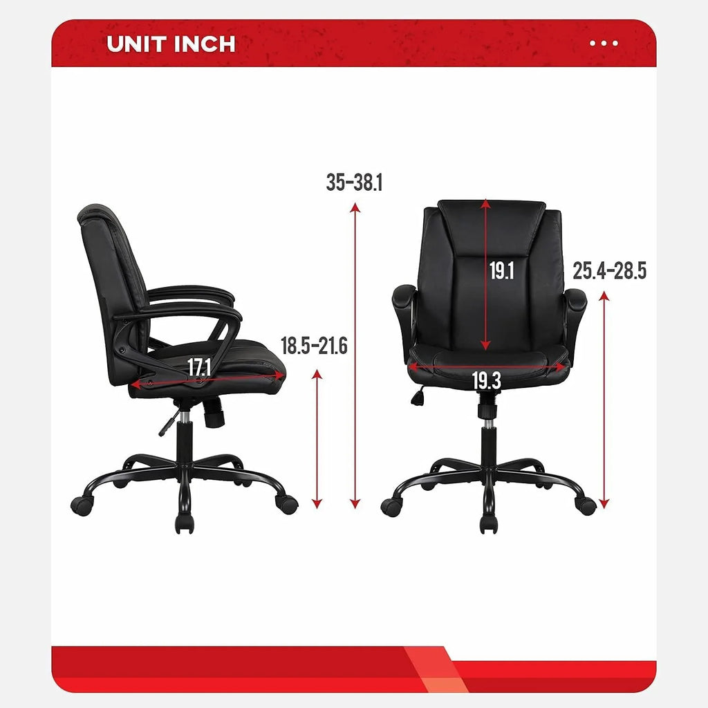 Silla de Oficina para Ordenador, Piel Sintética, Silla Ejecutiva Ergonómica de Escritorio, Altura Ajustable con Ruedas y Reposabrazos, Giratoria