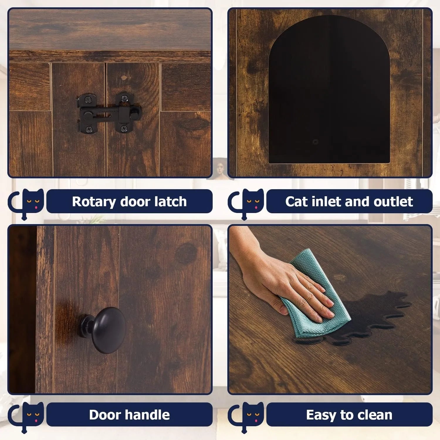 Mueble para Arenero de Gato, Arenero de Gato de Madera Oculto con Divisor Extraíble y Entrada Reversible, Inodoro para Gatos