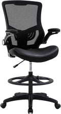 Silla de dibujo ergonómica, silla alta de oficina, silla de escritorio de pie con reposabrazos abatibles, reposapiés, soporte lumbar, altura ajustable, malla D