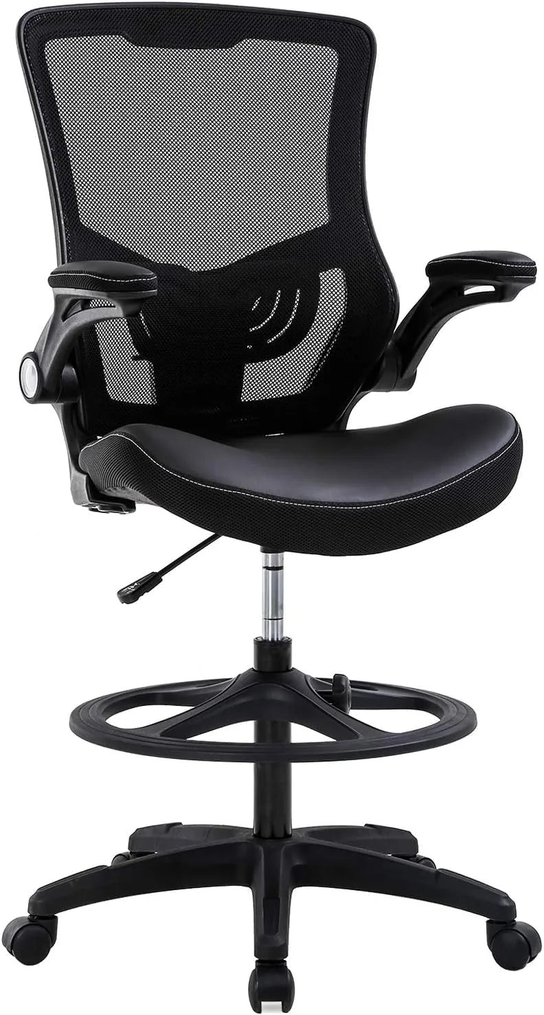 Silla de dibujo ergonómica, silla alta de oficina, silla de escritorio de pie con reposabrazos abatibles, reposapiés, soporte lumbar, altura ajustable, malla D
